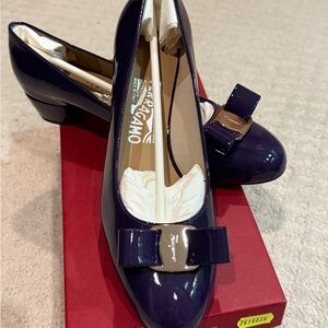 Salvatore Ferragamo VERA 3.0cm Deep Purple Calf Leather 7.5D